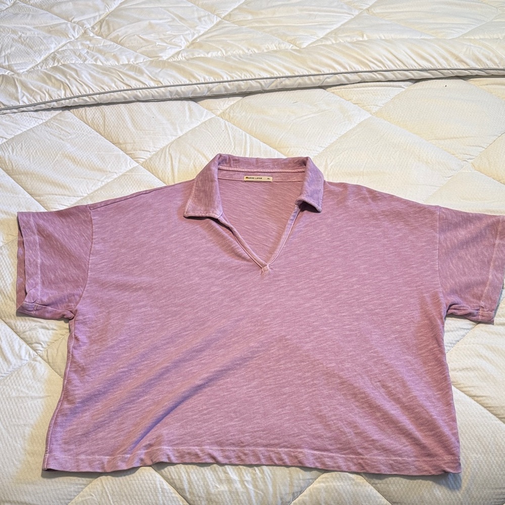 Marine Layer Mauve V-Neck slub polo tee size xl EUC lilac cropped